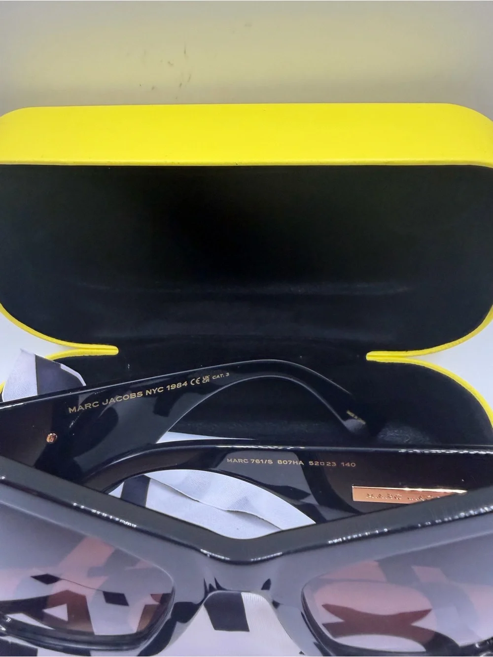 Marc Jacobs Glossy Black Square Sunglasses with Brown Gradient Lenses